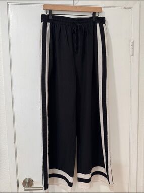 Black Wide-Leg Pants with White Stripe Detail